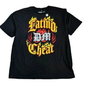 Dominik Mysterio Latino Cheat T-Shirt Spell Out Black Tee WWE Authentic Crew